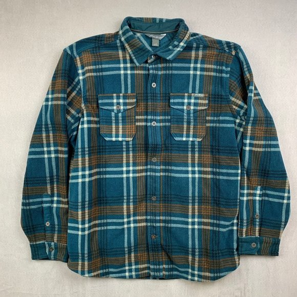 Eddie Bauer Other - Eddie Bauer Mens Shirt Large Blue Plaid Fleece Button Up Long Sleeve Pockets